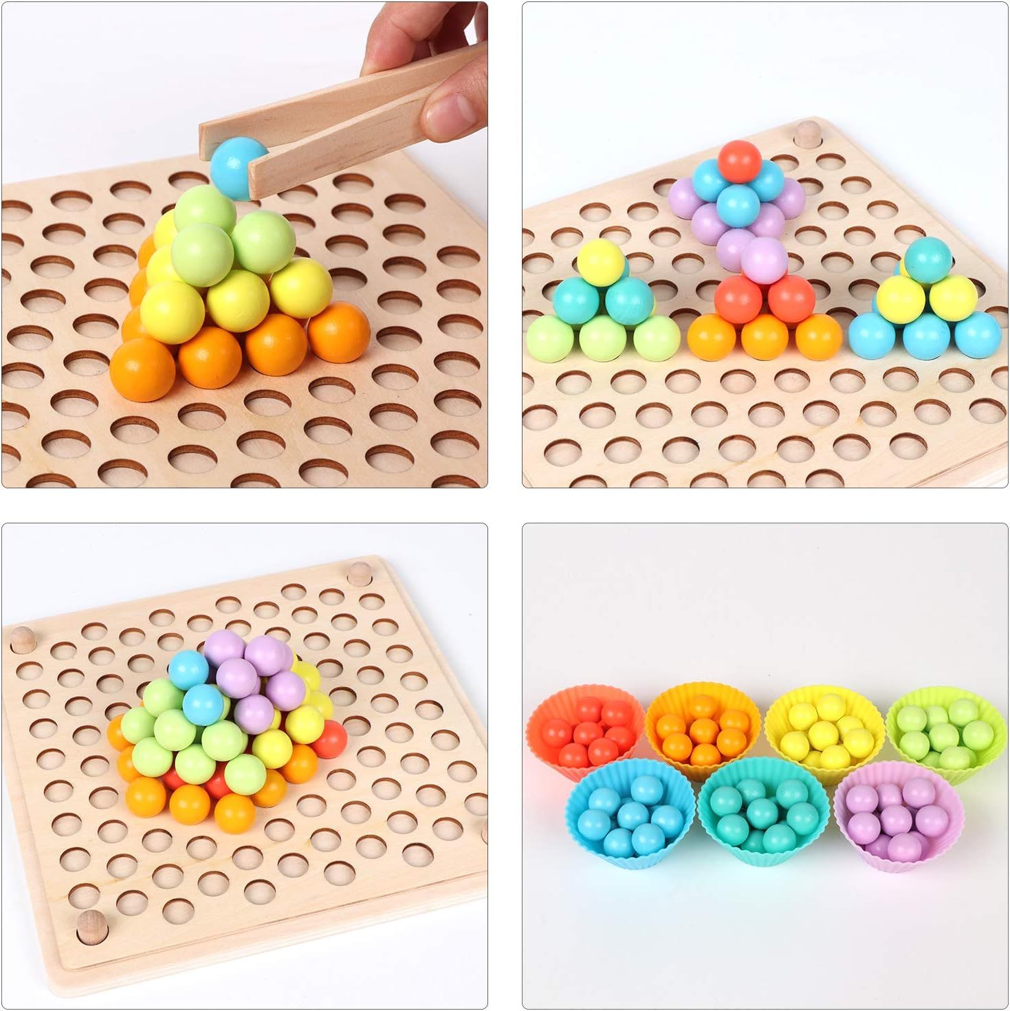 Colorful Wooden Peg Board Beads Game Learning Montessori Toy