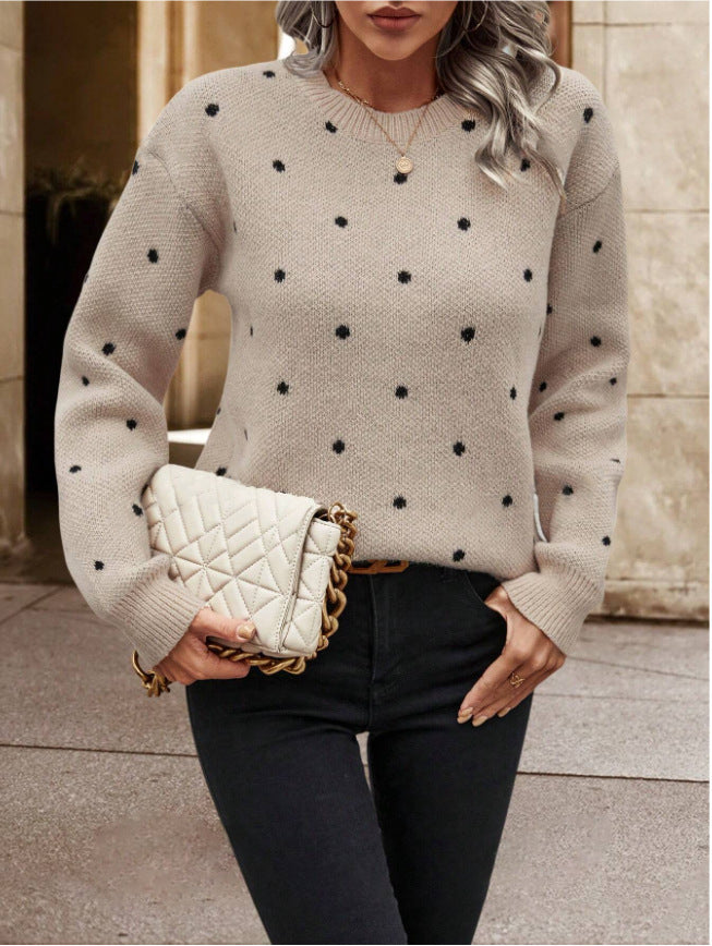 Polka Dot Print Pullover Knitted Sweater