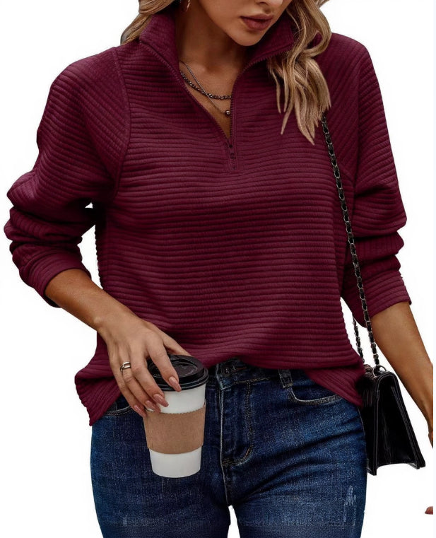 Quarter Zip Solid Color Waffle Hoodie