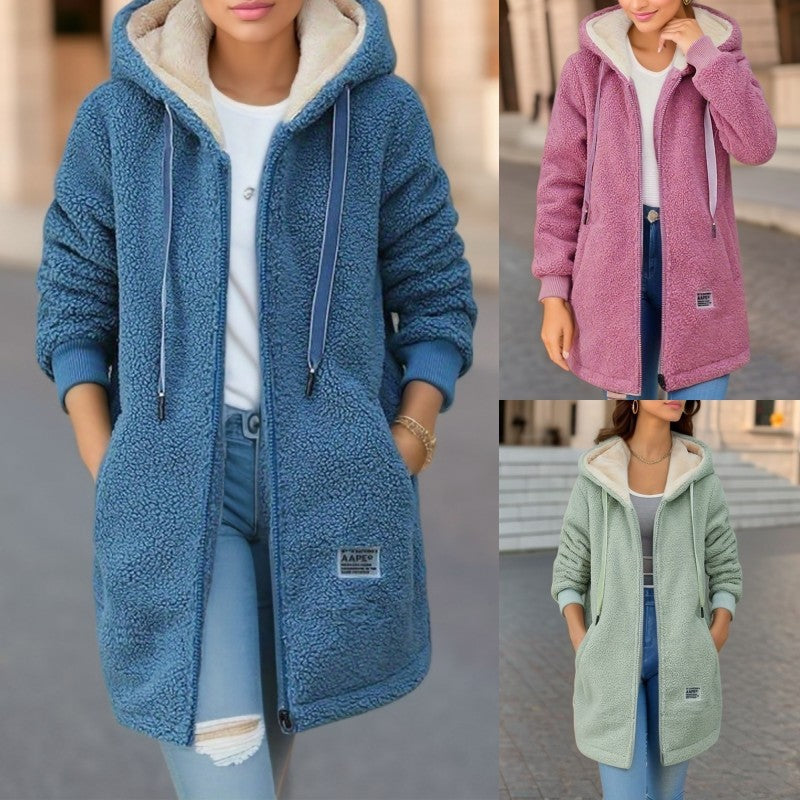 Winter Fleece Hooded Jacket Zip-up Pockets