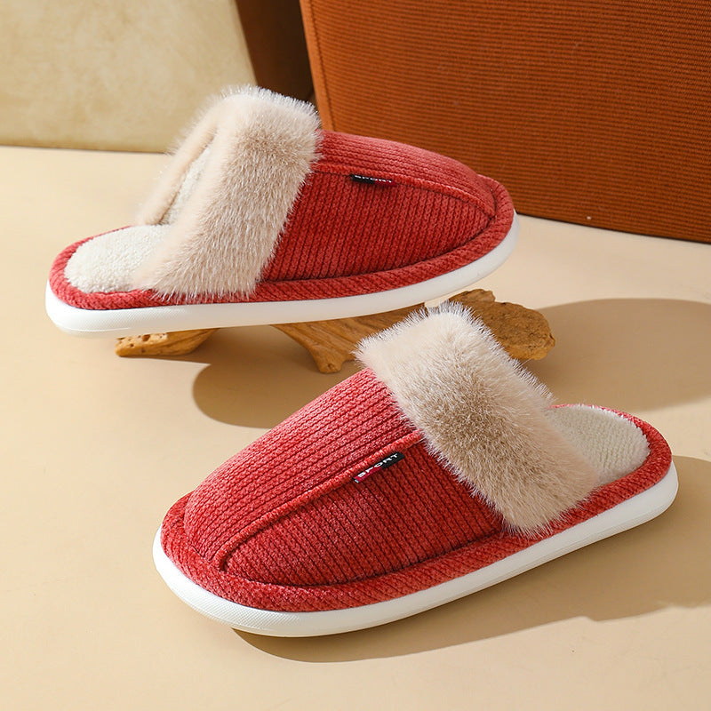 Fur Lined Non-slip Thermal Cotton Slippers