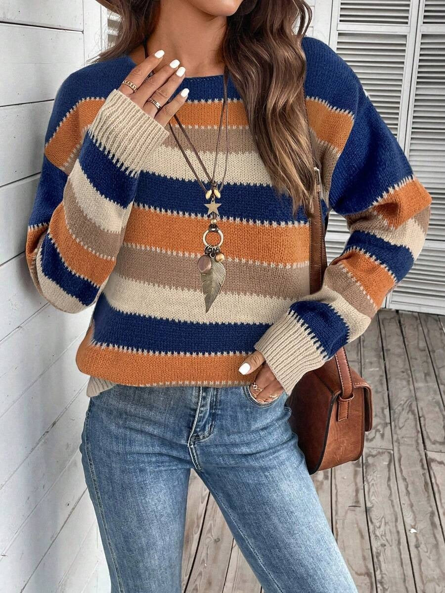 Striped Pullover Sweater Fashion Casual Long Sleeve Top