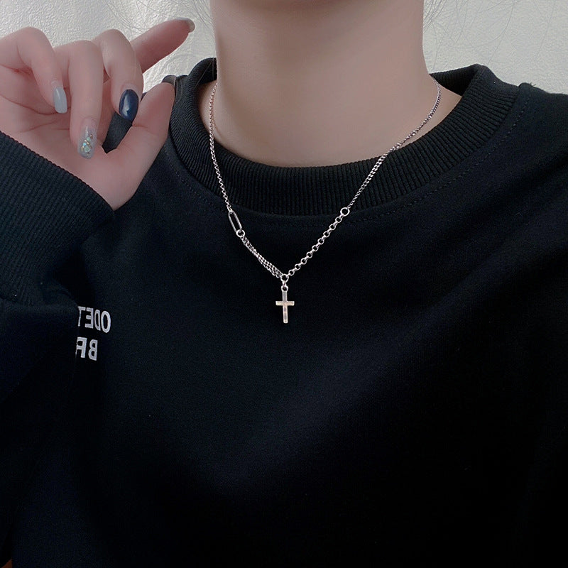 925 Sterling Silver Cross Retro Necklace Female Simple