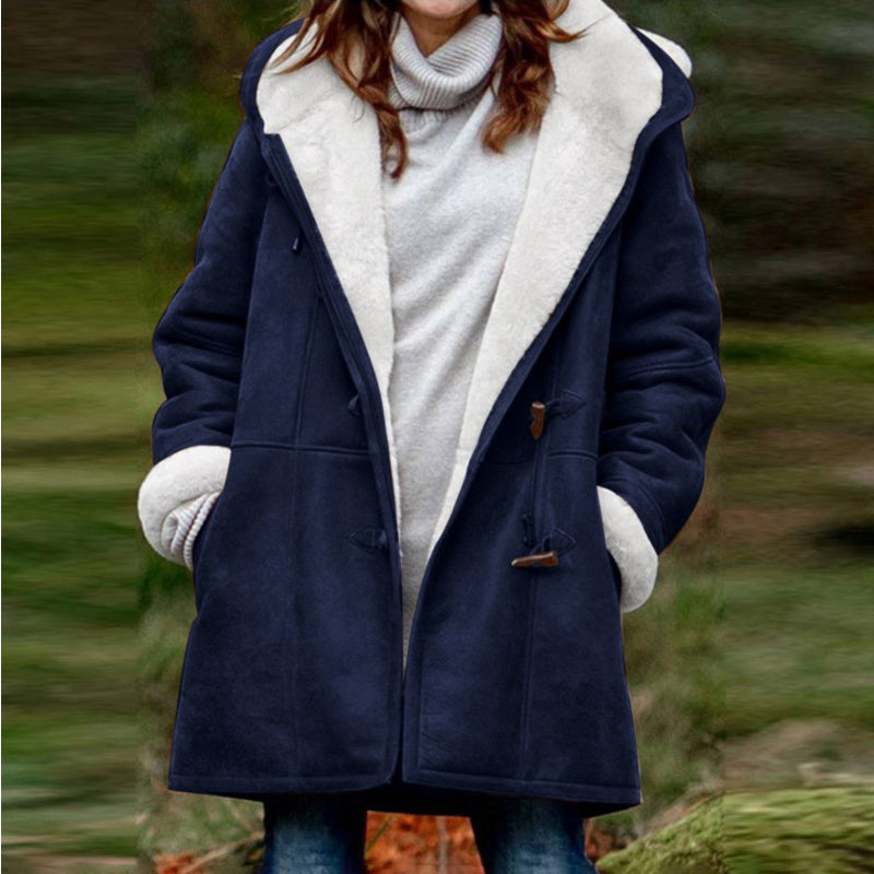 Winter Sherpa Lined Jacket for Women Duffle Toggle Coat Hooded Fleece Jacket