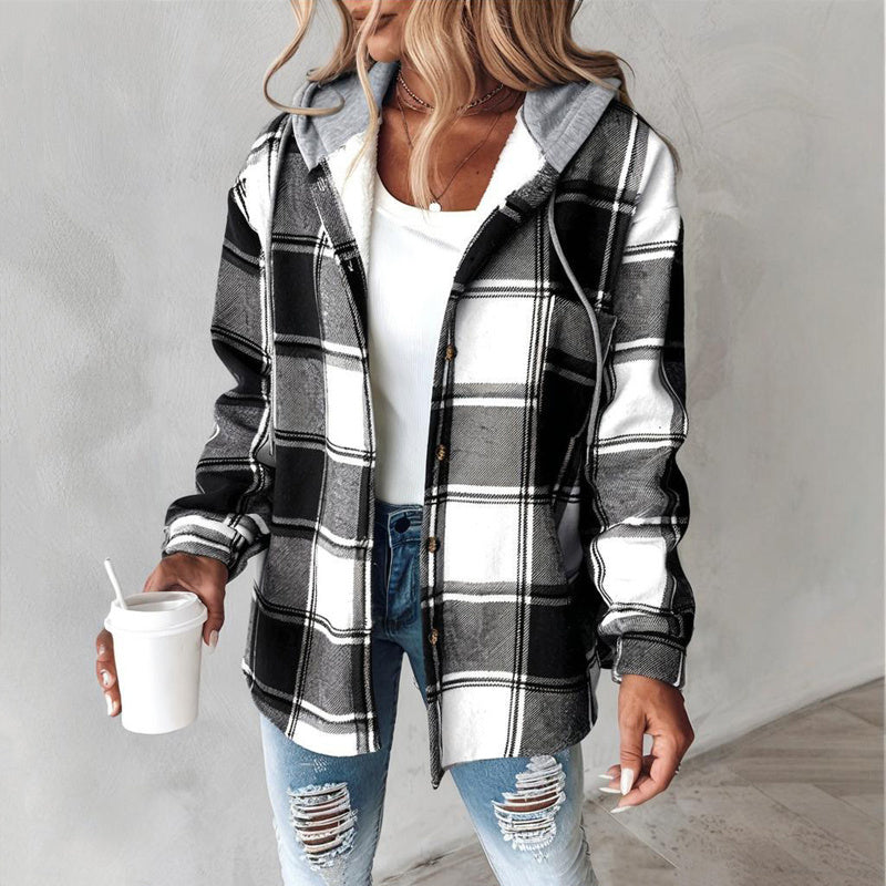 Women's Plaid Drawstring Hoodie