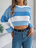 Casual Color-Block Cropped Sweater